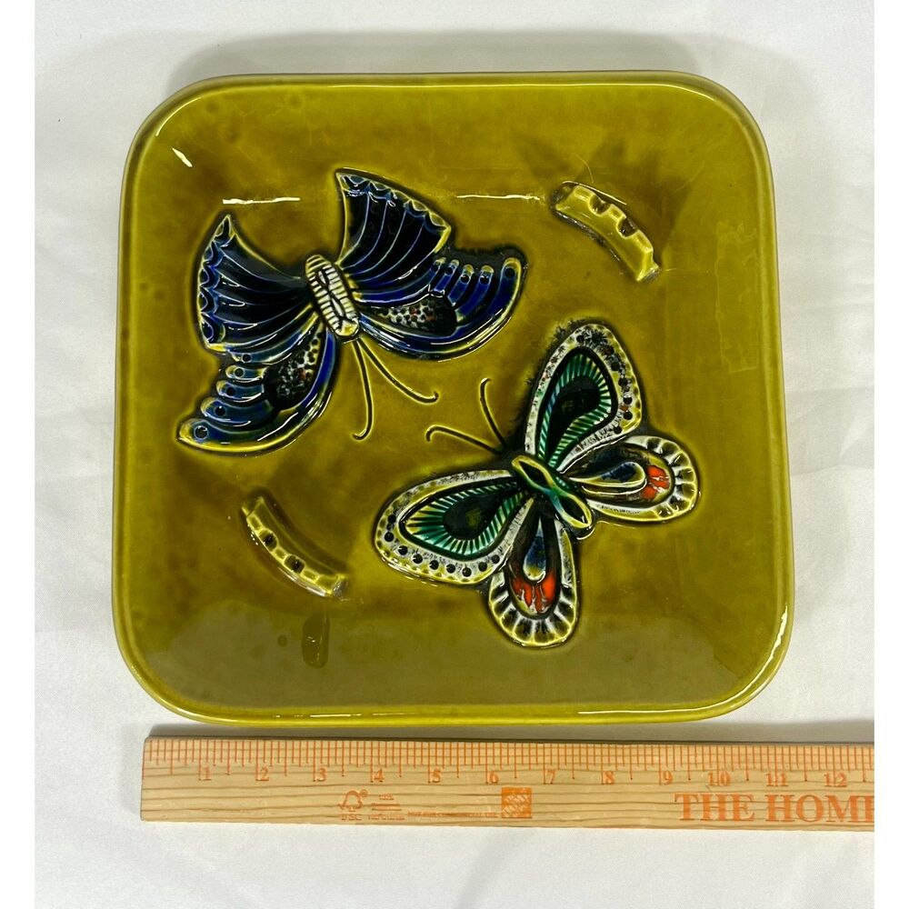 1960s MCM Butterfly USA Art Pottery Ashtray Platter Retro Mid Century Modern - Picture 8 of 8